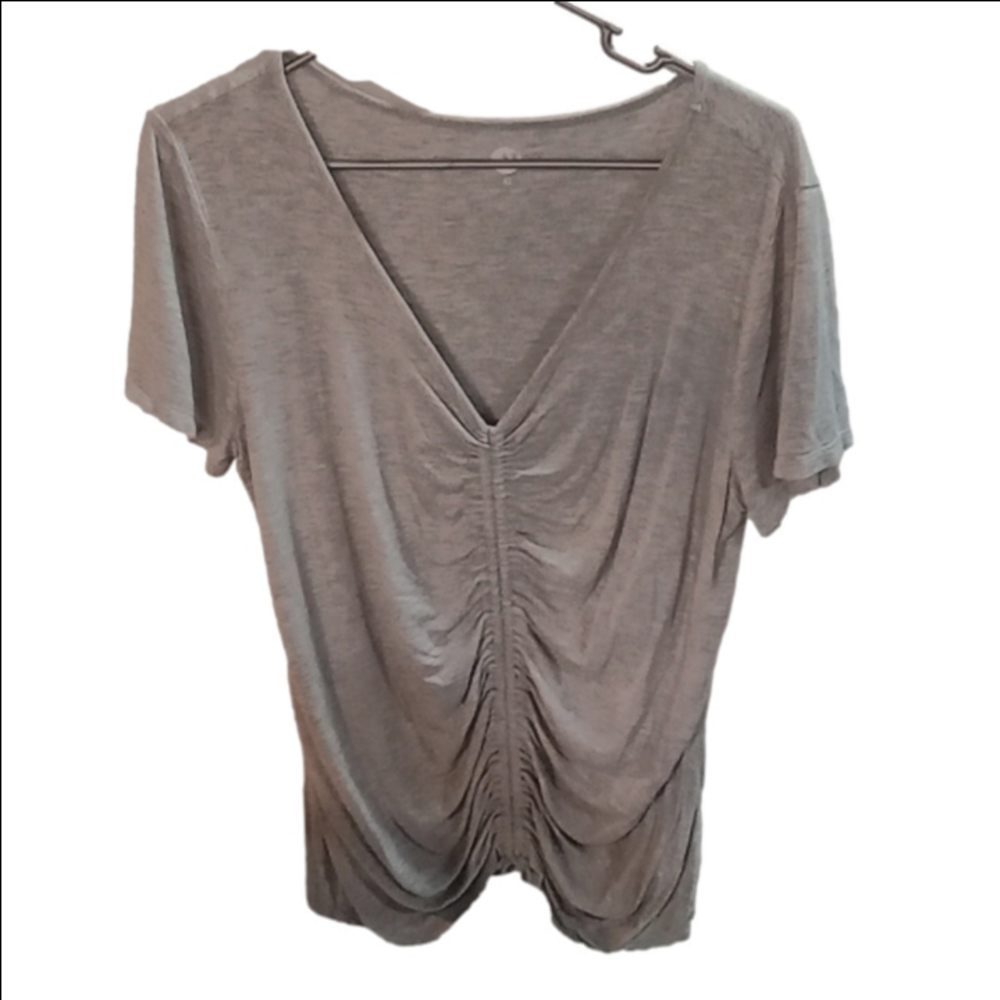 (219) A & I  SHORT SLEEVES TSHIRT GATHERING DOWN THE FRONT GREY PULLOVER SIZE XL